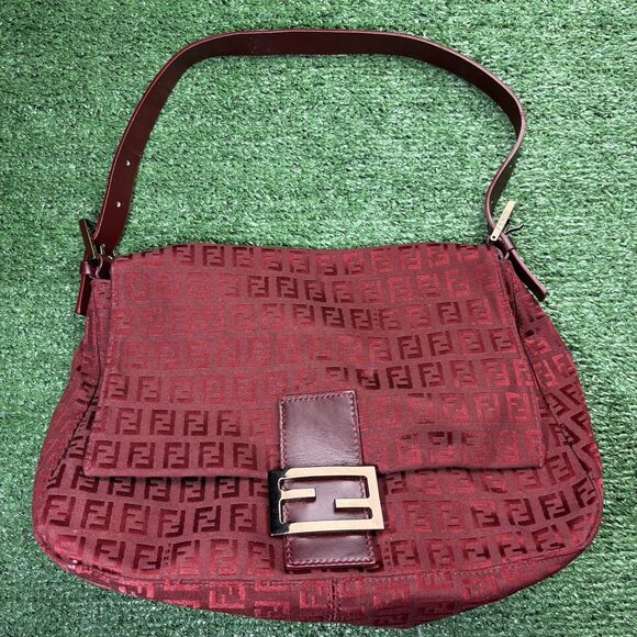 FENDI Mamma Zucchino Baguette Red Shoulder Bag Vintage Authentic Monogram Purse - Picture 1 of 13